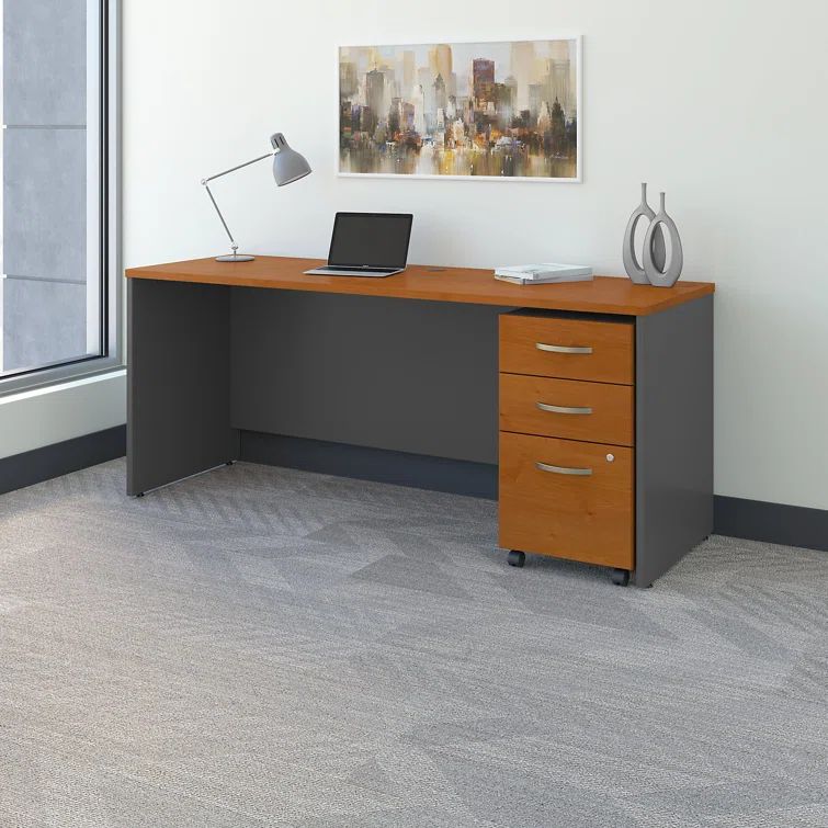 Contemporary Gray-Brown Natural Cherry Home Office Desk with Drawer