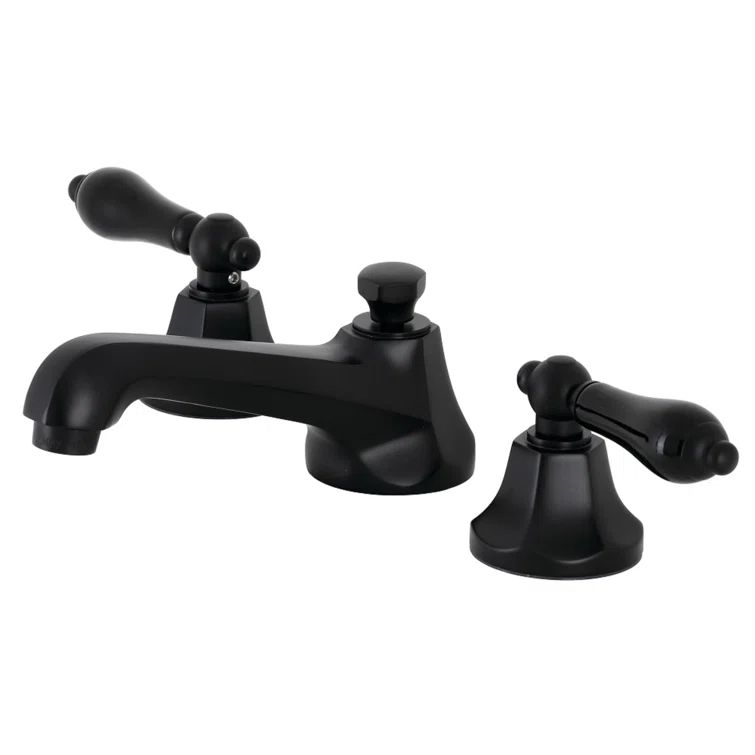 Matte Black Brass Widespread Bathroom Faucet with Pop-Up Drain