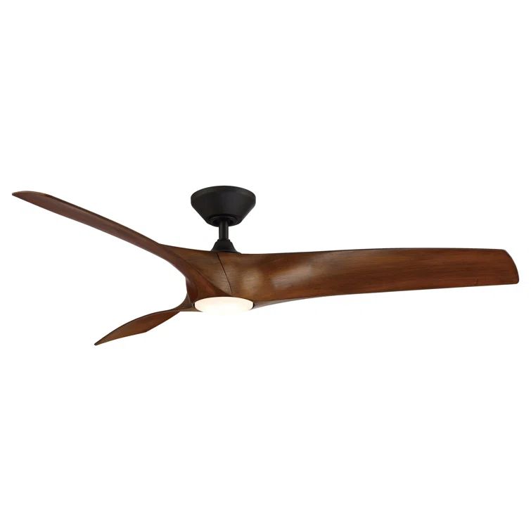 Zephyr 62" Matte Black and Distressed Koa Smart Ceiling Fan with LED Light