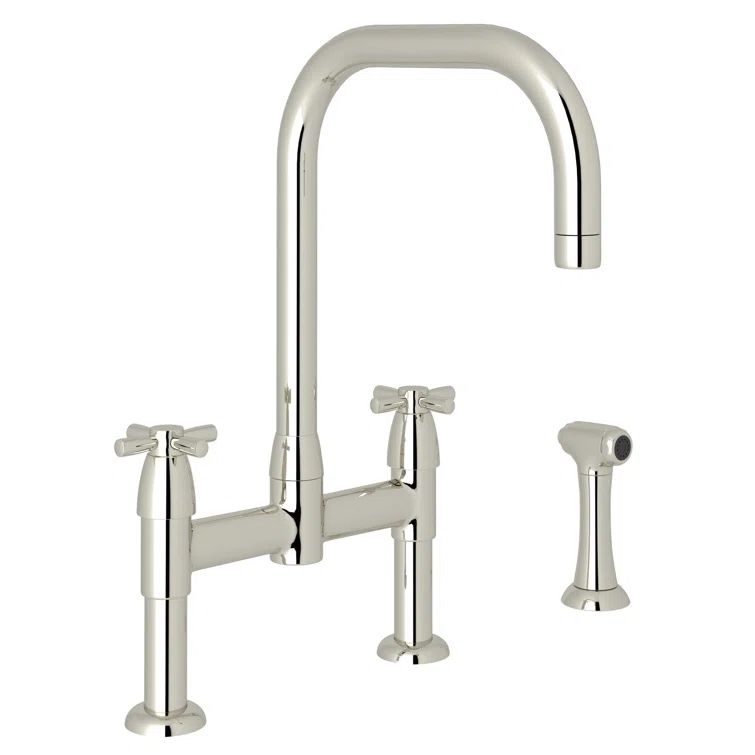 Polished Nickel Modern Bridge Kitchen Faucet with Side Spray