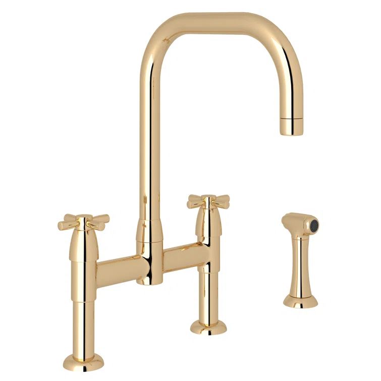 Polished Nickel Modern Bridge Kitchen Faucet with Side Spray