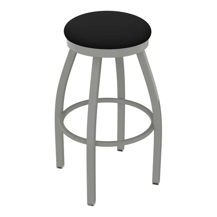 Anodized Nickel Swivel Counter Stool with Black Vinyl Seat