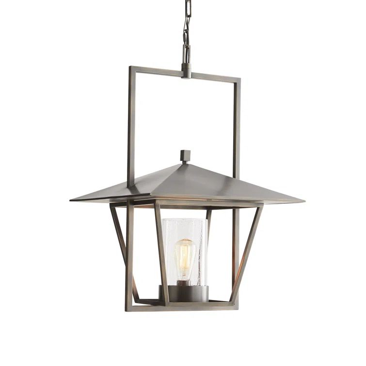 Aged Bronze Glass Indoor/Outdoor Lantern Pendant Light