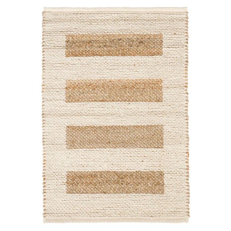 Ivory and Natural Geometric Cotton Chenille 5' x 8' Rug
