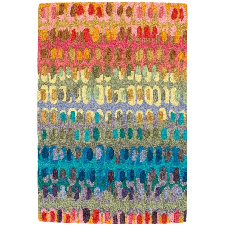Abstract Spectrum Hand-Knotted Wool Rug, 5' x 8', Blue/Red/Yellow