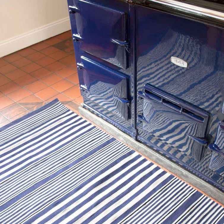 Denim Blue and White Stripe Reversible Outdoor Runner Rug