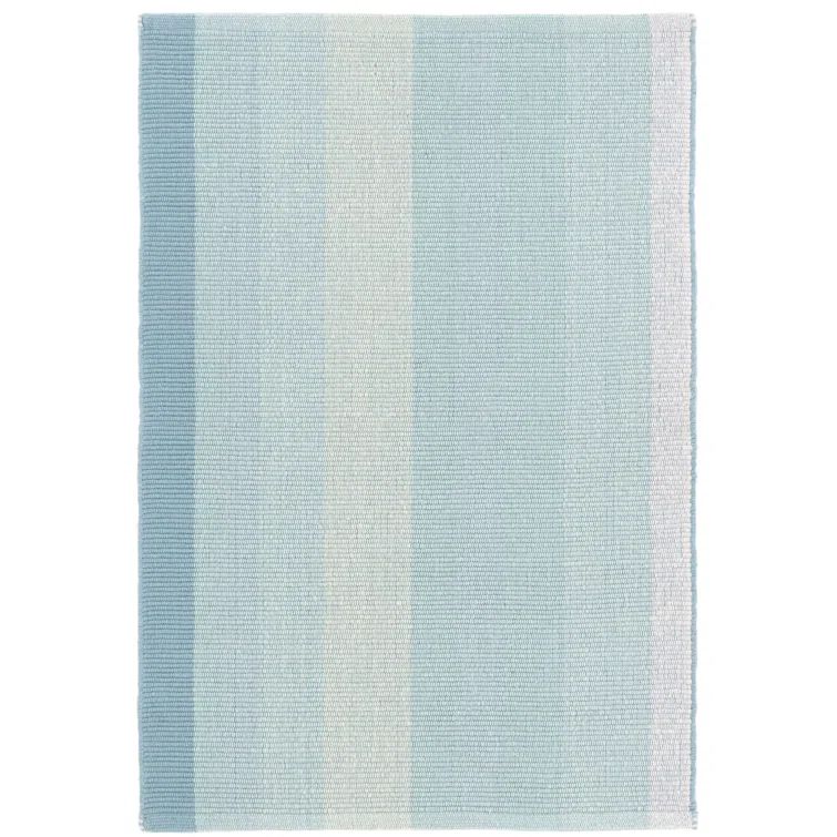 Blue and Beige Handwoven Cotton Stripe Rug 4' x 6'
