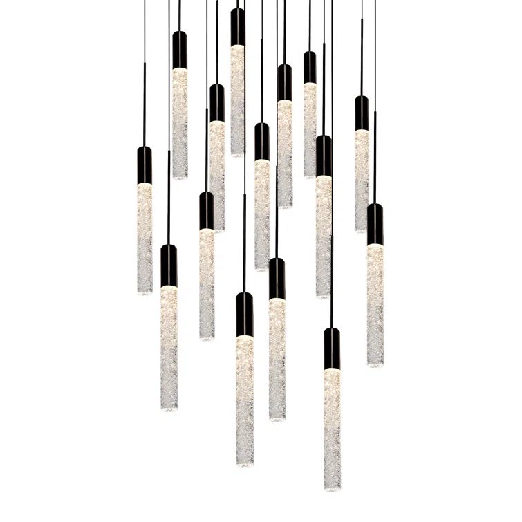 Elegant Black Piastra Crystal 15-Light LED Cluster Pendant