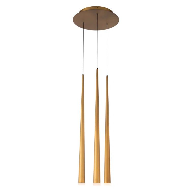 Cascade Luxe 3-Light Aged Brass LED Pendant with Frosted Glass