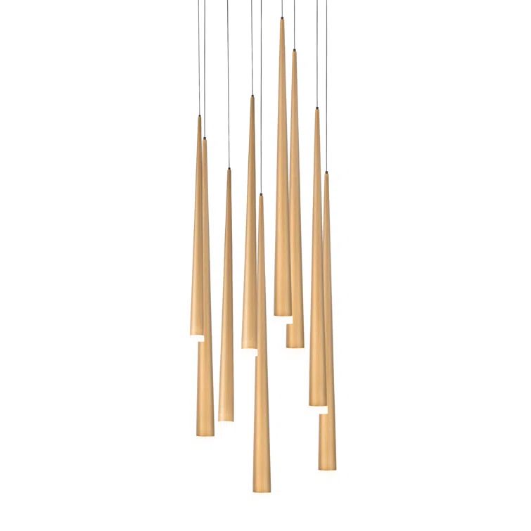 Elegant Aged Brass 9-Light LED Pendant with Frosted Glass Endcap