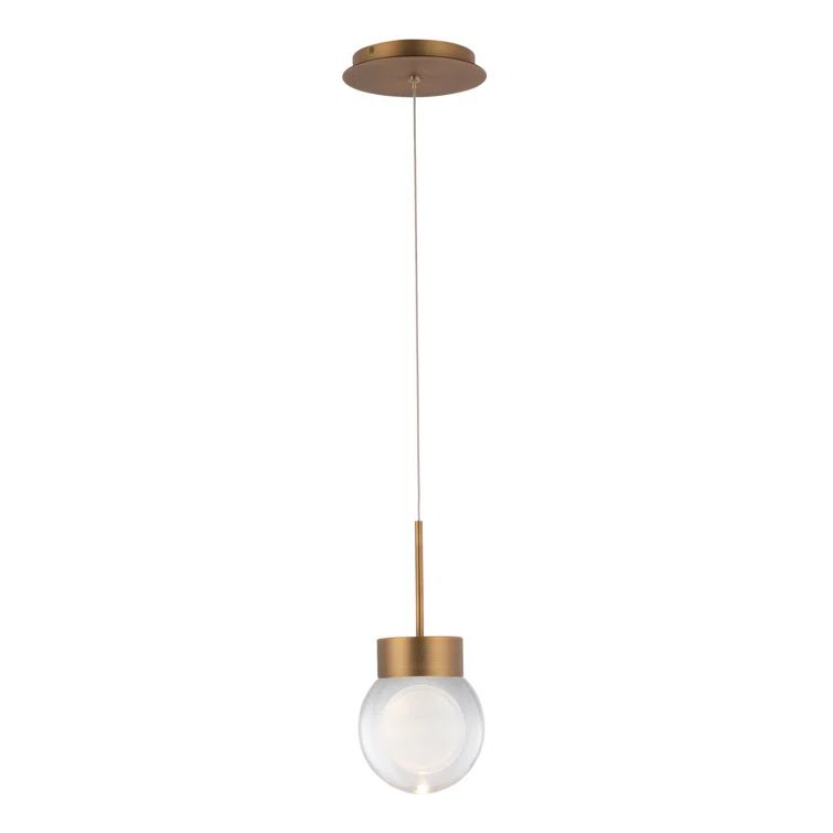 Aged Brass Mini Globe LED Island Pendant with Hand Cut Clear Crystals