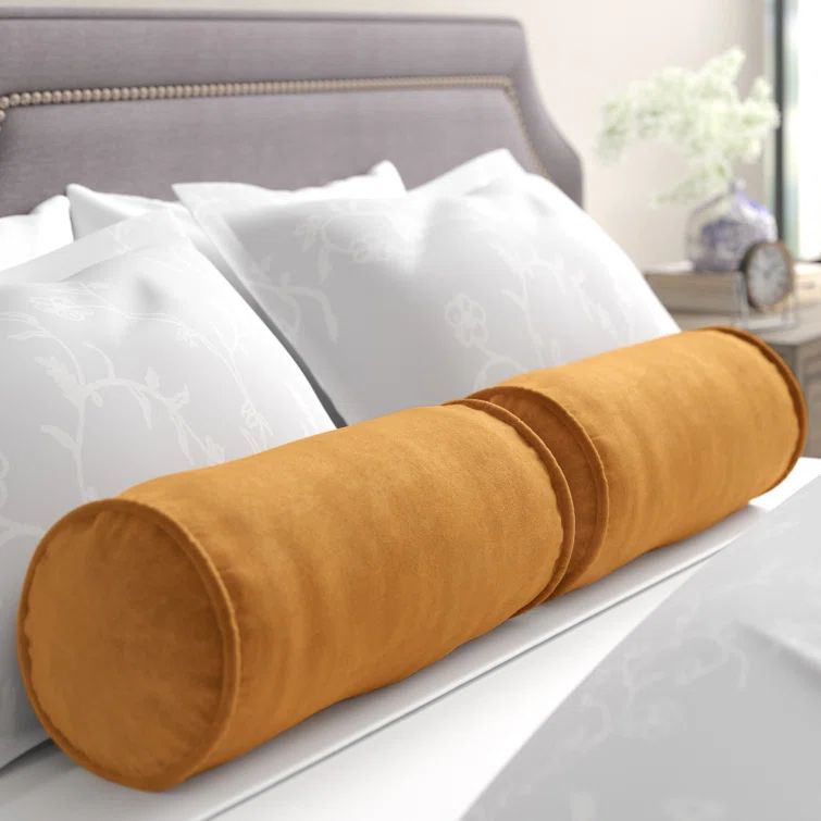 Camel Microsuede Bolster Pillow Set with Corded Accents