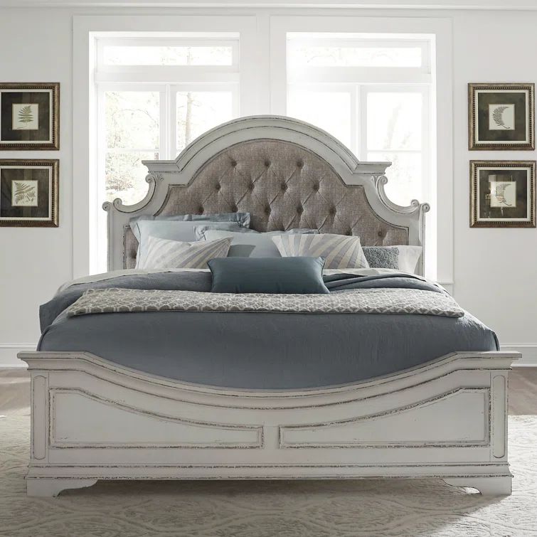 Beige Queen Upholstered Bed with Tufted Headboard