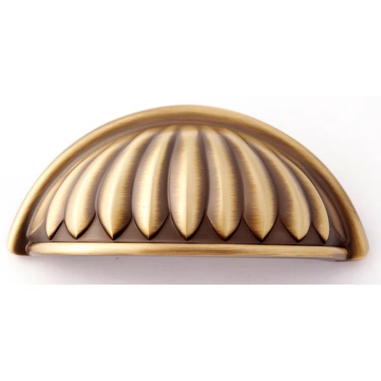 Antique English Matte Brass Cup Pull with Mounting Hardware