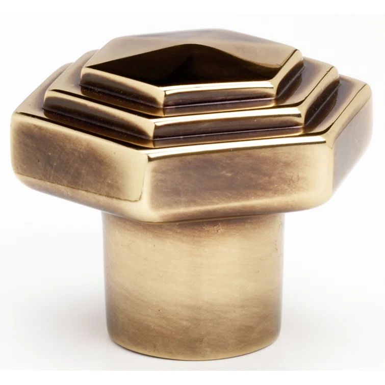 Polished Antique Brass Geometric Cabinet Knob