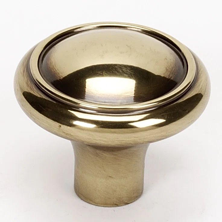 Antique English Matte Round Brass Cabinet Knob
