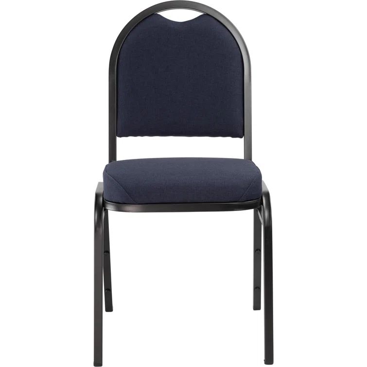 Midnight Blue Fabric Upholstered Armless Stack Chair with Black Metal Frame