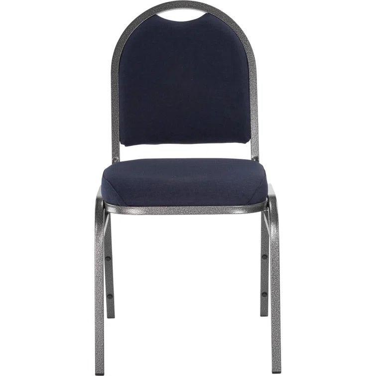 Midnight Blue Fabric and Silvervein Metal Stackable Chair