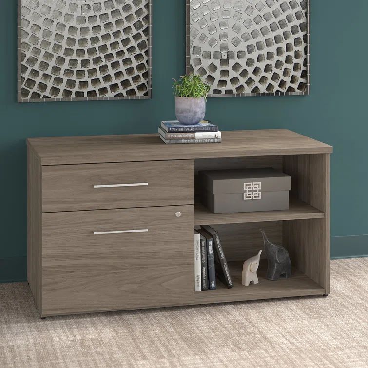 Modern Hickory 44" Wide Lockable Office Storage Cabinet