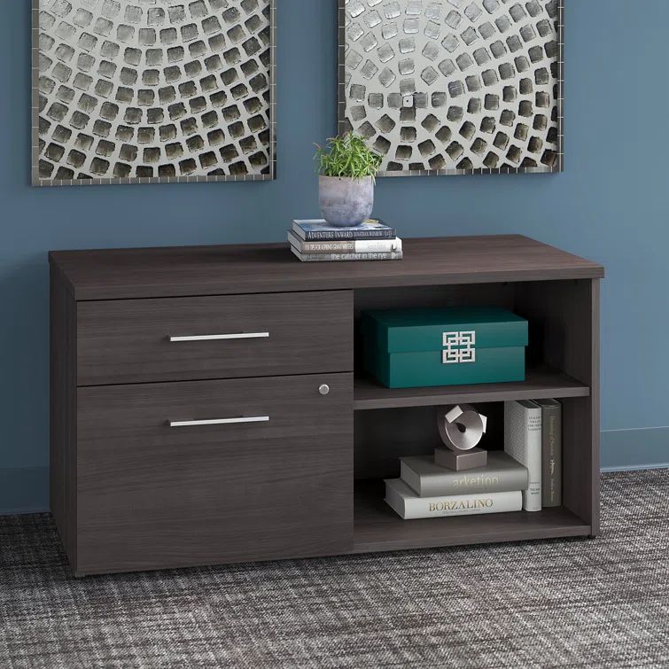 Storm Gray Wood Composite Office Storage Cabinet with Adjustable Shelving
