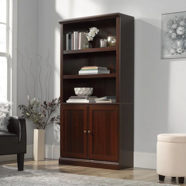 White Adjustable 5-Shelf Bookcase with Doors