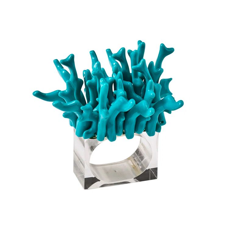 Turquoise Coral Shaped Acrylic Napkin Ring Set
