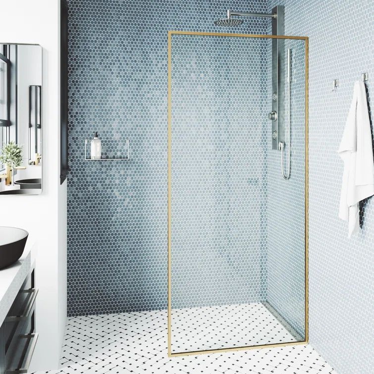 Matte Gold and Clear Glass Fixed Shower Screen