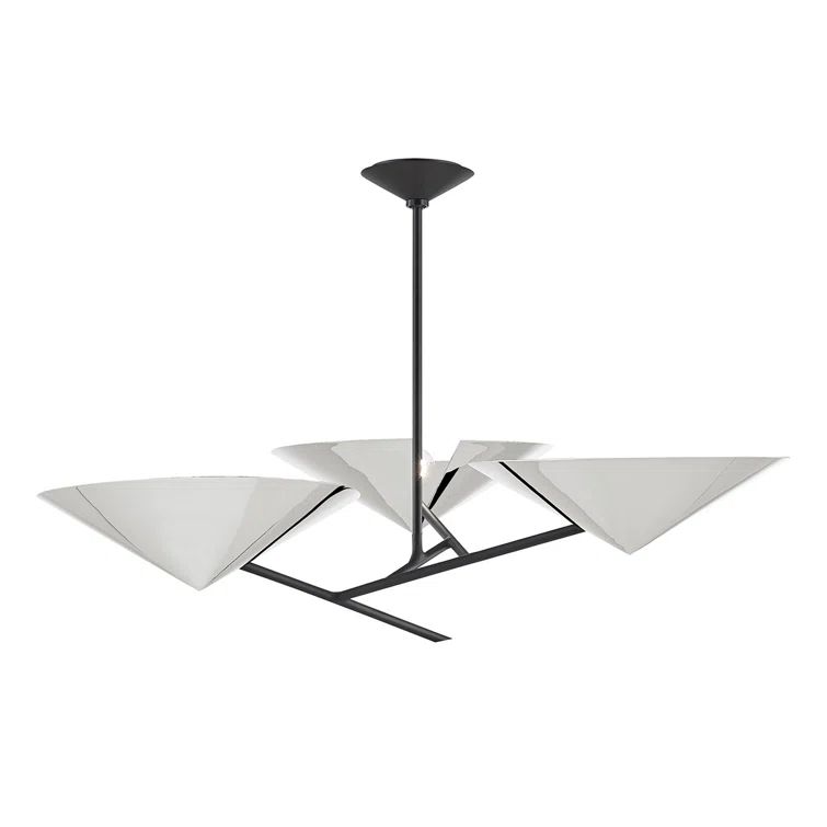 Sputnik-Inspired Polished Nickel & Black Brass 3-Light Chandelier