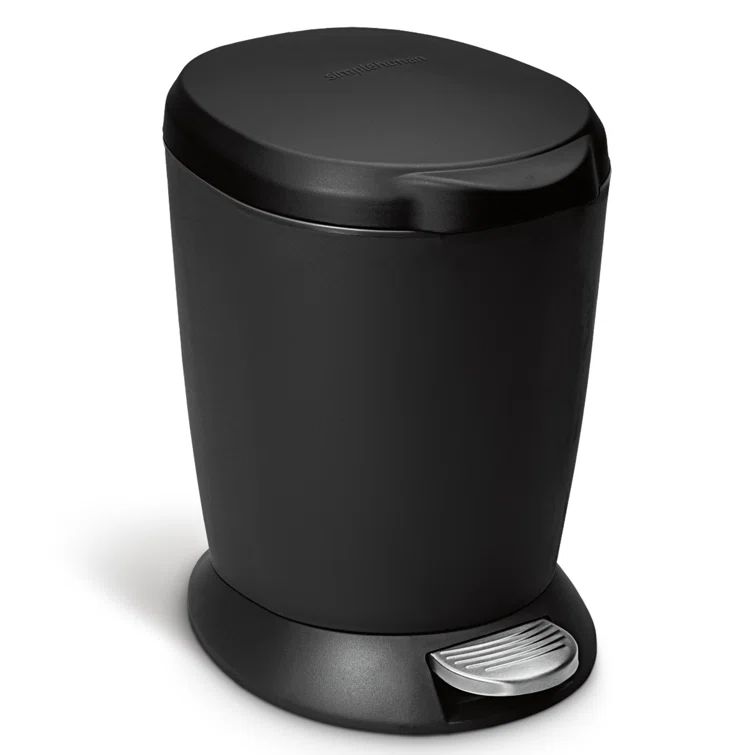 Black Plastic Round Step Trash Can with Steel Pedal