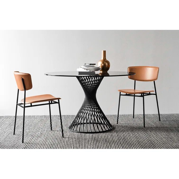 Fifties Matte Black Metal Chair with Cognac Faux Leather Upholstery