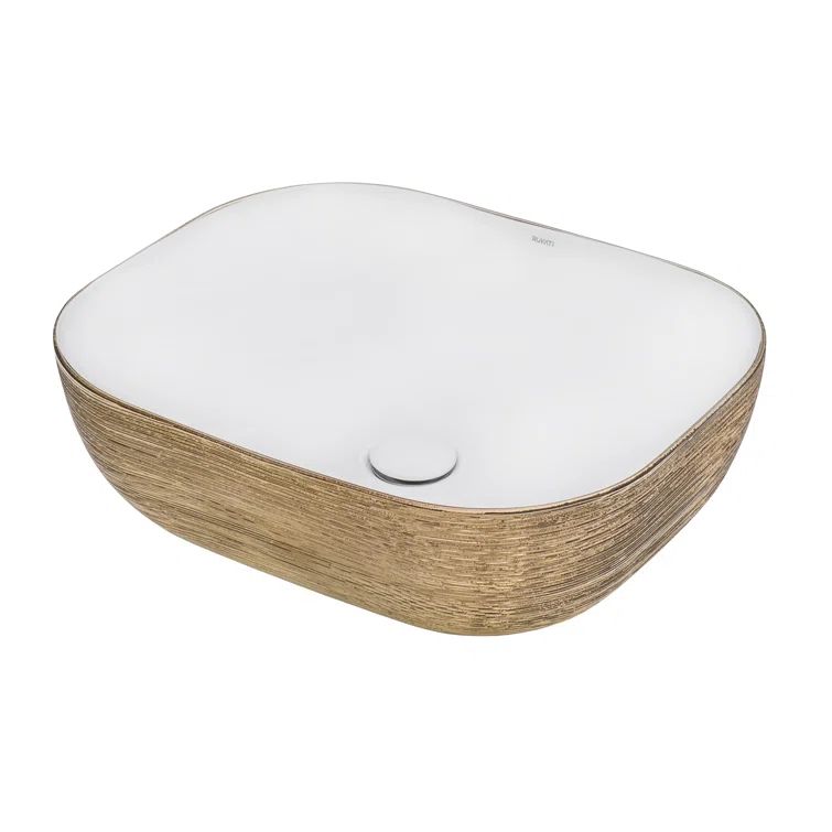 Rose Gold and White Ceramic Above-Counter Vessel Sink