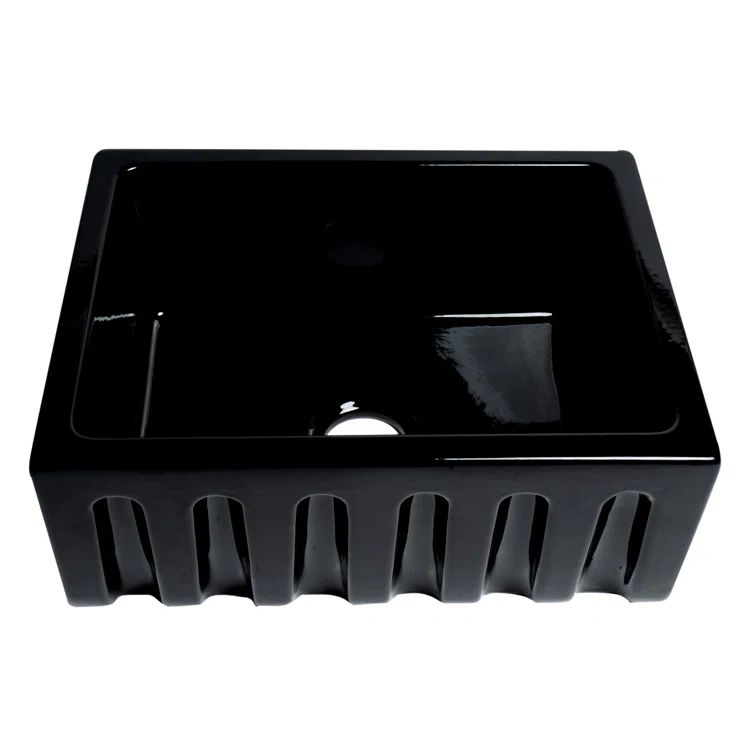 24'' Gloss Black Fireclay Farmhouse Drop-In Sink