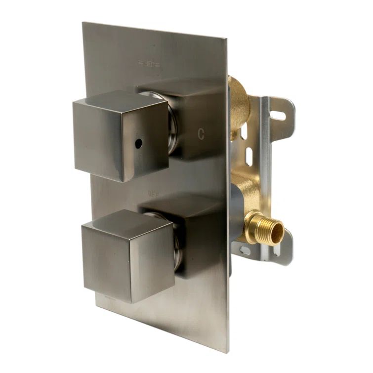 Brushed Nickel Square Knob Thermostatic Shower Mixer
