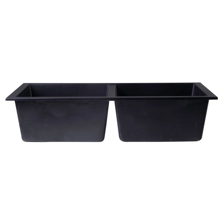 34'' Black Granite Double Bowl Drop-In Kitchen Sink