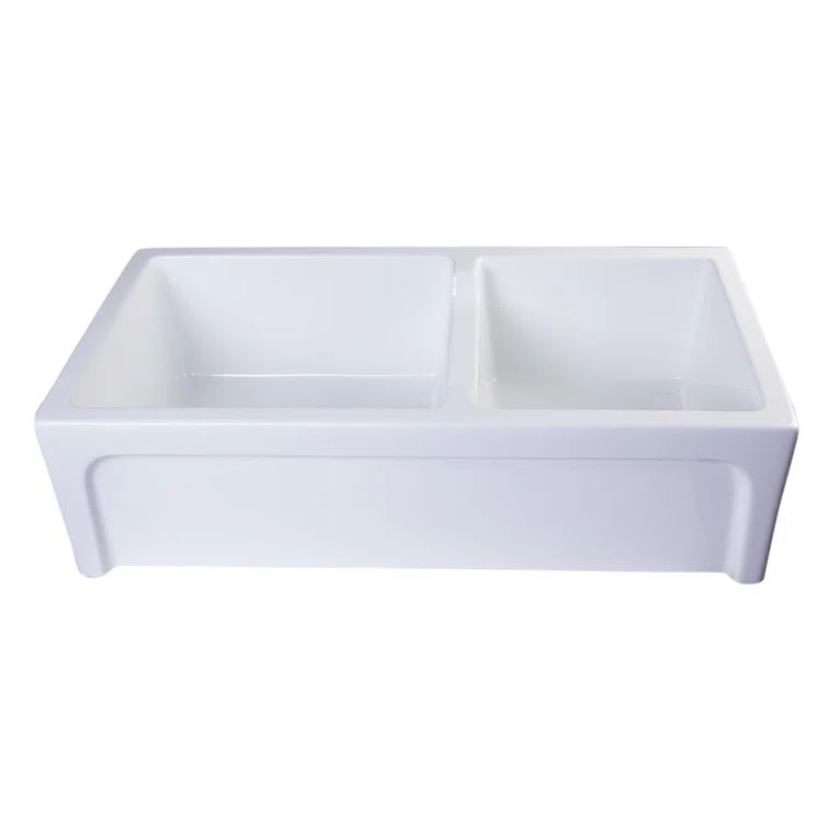 36'' White Fireclay Double Bowl Farmhouse Sink
