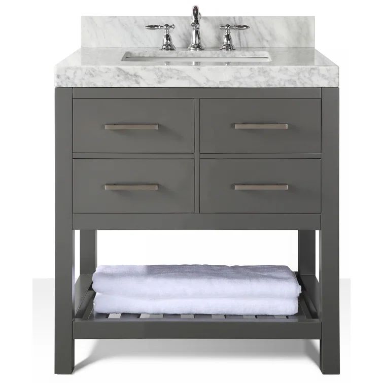 Sapphire Gray 36'' Single Bathroom Vanity with Carrara Marble Top
