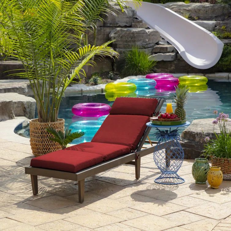 Ruby Red Polyester Outdoor Chaise Lounge Cushion