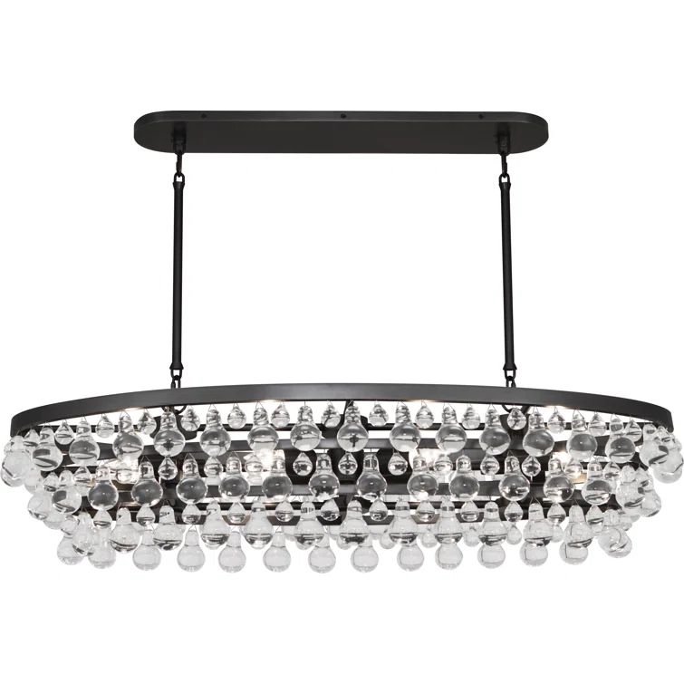 Elegant Deep Patina Bronze and Crystal Glass Drop Chandelier