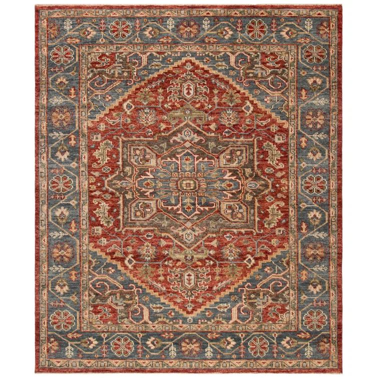 Samarkand Red and Blue Hand-Knotted Wool Area Rug 9' x 12'