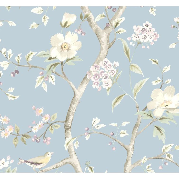 Sky Blue and Arrowroot Floral Vinyl Wallpaper