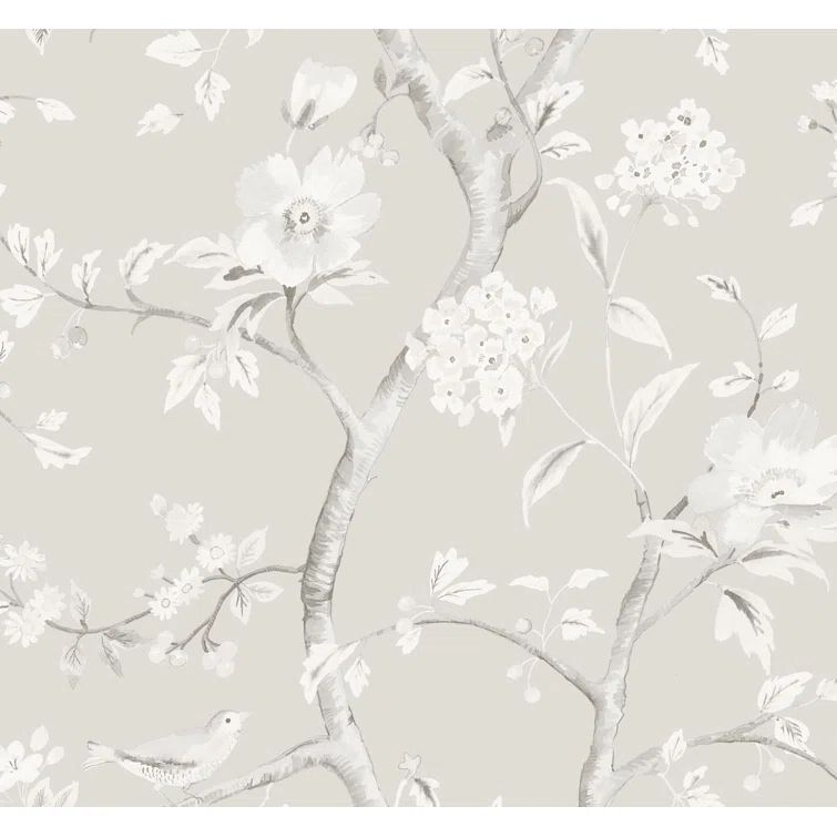 Metallic Silver Fog Floral Removable Wallpaper Roll