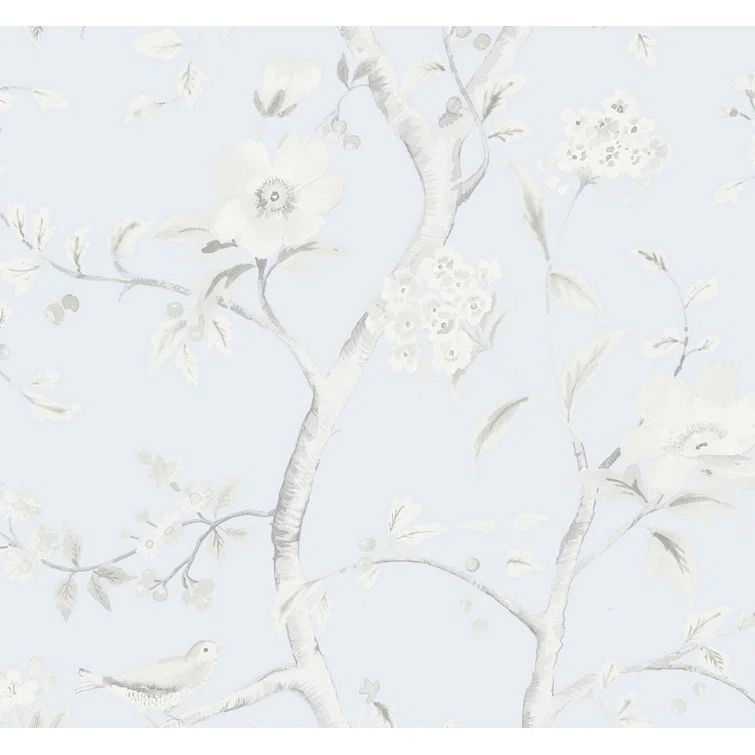 Southport Floral Blue Frost and Cove Gray Vinyl Wallpaper
