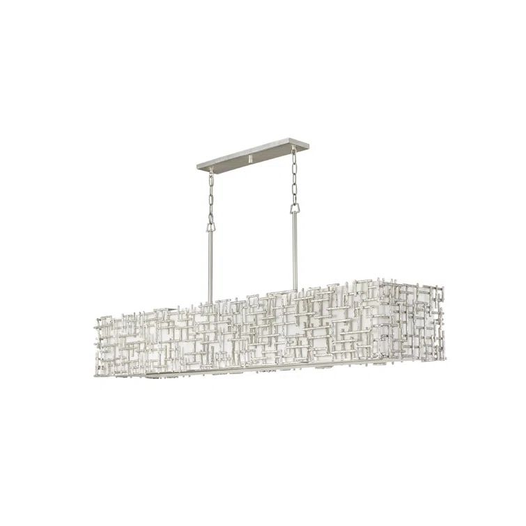 Farrah Silver Leaf 10-Light Linear Chandelier with White Linen Shade