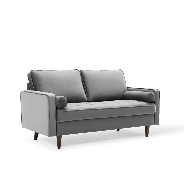 Mid-Century Gray Velvet Tufted Loveseat with Removable Cushions