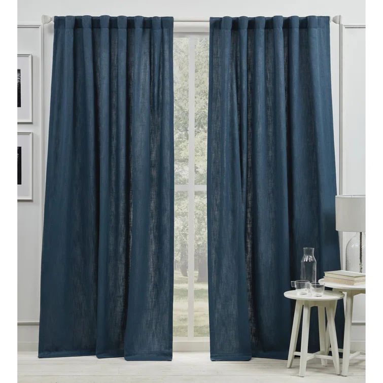 Vienna Blue Linen Blend Light Filtering Curtain Panel