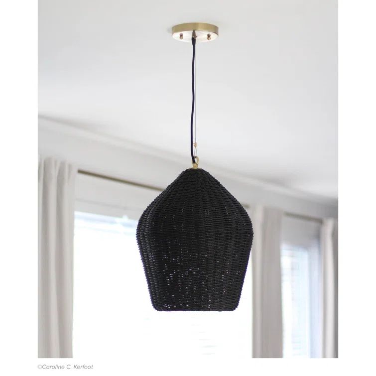 Black Rattan Modern Pendant Light with Brass Accents