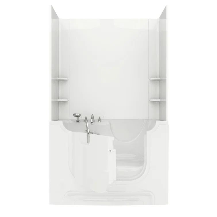 60'' White Fiberglass Walk-in Whirlpool Bathtub with Faucet