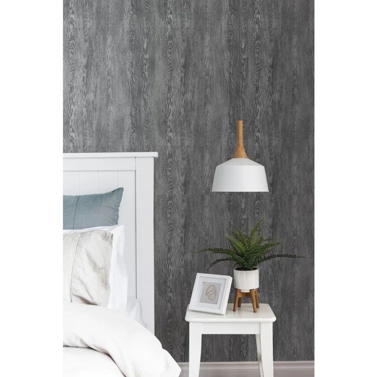 Quarter Sawn Black Vinyl Wood Wallpaper Roll