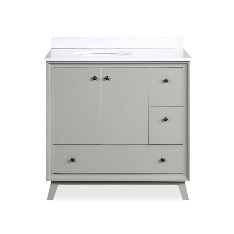 Gray Pine Freestanding Single Bathroom Vanity with Granite Top