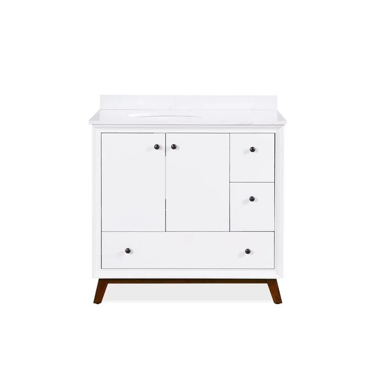 Bleeker 36'' White Wood Bathroom Vanity with Granite Top